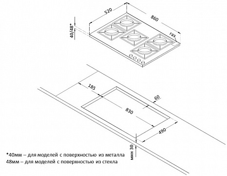 Схема встраивания Korting HGG 9835 CTW